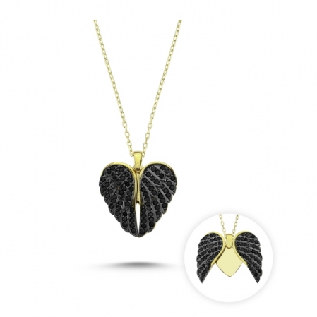 Colier argint 925 aurit cu inimioara, aripi de inger si zirconii - Be Protected CTU0088 [0]