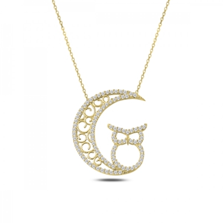 Colier argint 925 aurit cu semiluna, bufnita si zirconii - Be Wise CTU0081 [0]