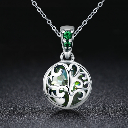Colier argint 925 cu copacul vietii, cristal verde si zirconii verzi - Be Nature  CST0010 [1]