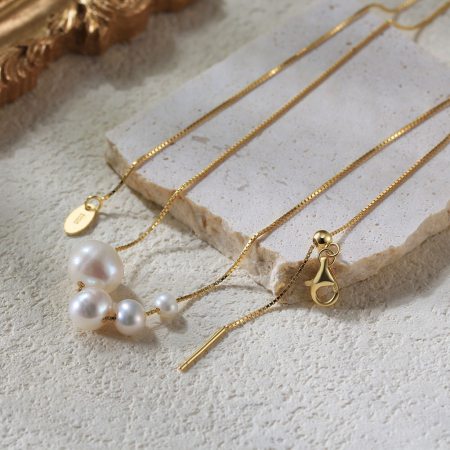 Set Colier si Cercei argint 925 placat cu aur 14K cu perle naturale [3]