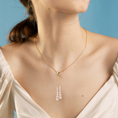 Set colier, cercei si inel argint 925 placat cu aur 14K cu perle naturale [2]