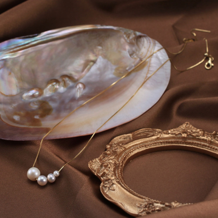 Set Colier si Cercei argint 925 placat cu aur 14K cu perle naturale [4]