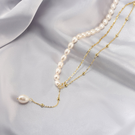 Colier argint 925 placat cu aur 14K cu perle naturale [2]