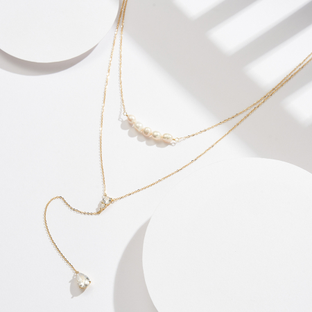 Colier argint 925 placat cu aur 14K cu perle naturale si zirconiu [2]