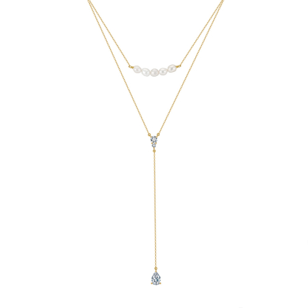 Colier argint 925 placat cu aur 14K cu perle naturale si zirconiu