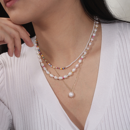 Colier argint 925 placat cu aur 14K cu perle si margele din sticla colorata [1]