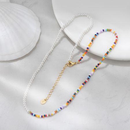 Colier argint 925 placat cu aur 14K cu perle si margele din sticla colorata [2]