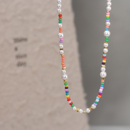 Colier argint 925 placat cu aur 14K cu perle si margele din sticla colorata [6]