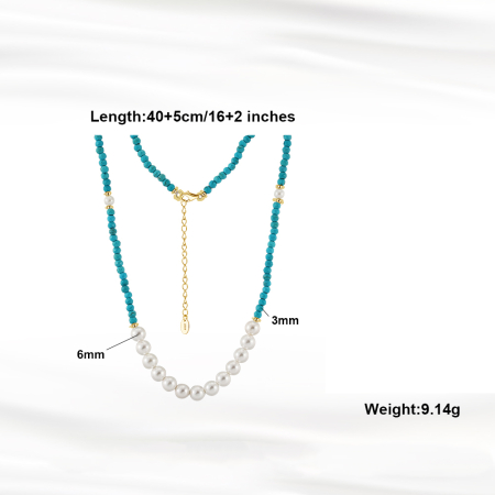 Colier argint 925 placat cu aur 14K cu perle si turcoaz natural [5]