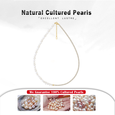 Colier tennis argint 925 placat cu aur 14K cu perle si zirconiu [5]