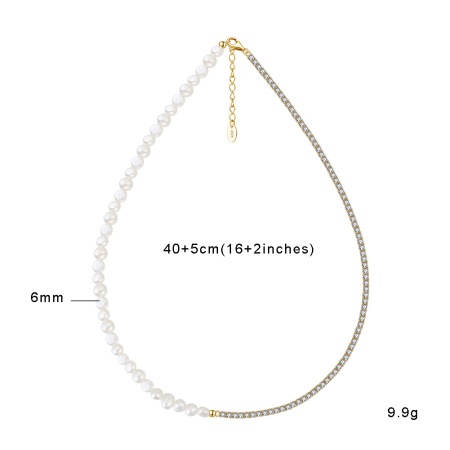 Colier tennis argint 925 placat cu aur 14K cu perle si zirconiu [3]