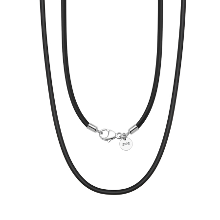 Colier piele naturala cu argint 925 placat cu rodiu, 60 cm, 3 mm