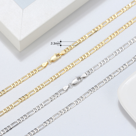 Colier argint 925 placat cu aur 18K, FIGARO, UNISEX,  55 cm, 3,3 mm [4]