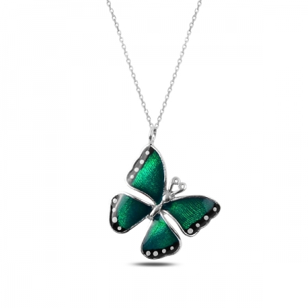Colier argint 925 rodiat cu fluturas verde - Be Nature CTU0085 [0]
