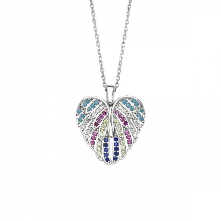 Colier argint 925 rodiat cu inimioara, aripi de inger si zirconii colorate - Be Protected CTU0078 [0]
