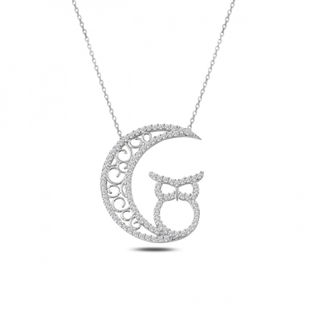 Colier argint 925 rodiat cu semiluna, bufnita si zirconii - Be Wise CTU0082 [0]