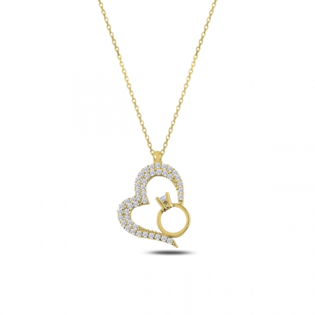 Colier argint aurit cu inima si inel cu zirconii albe placat cu aur galben - CTU0103 [0]