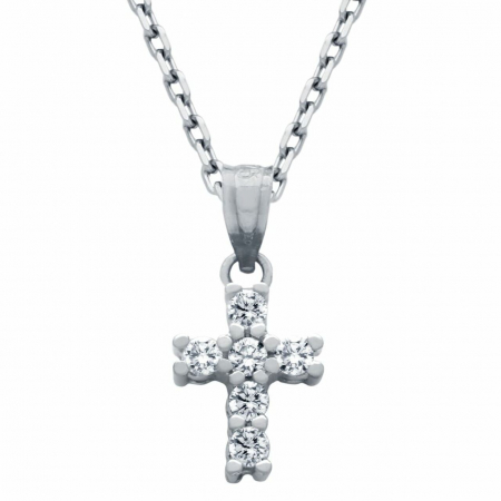 Colier argint cu cruciulita si zirconii, placat cu rodiu [1]