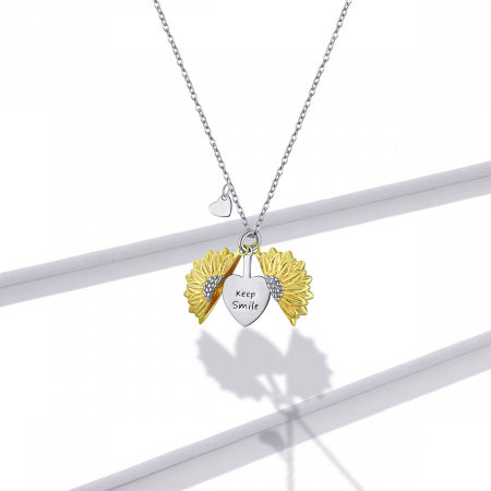 Colier argint cu floarea soarelui, inimioare si mesaj pozitiv [6]