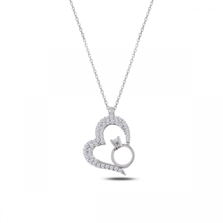 Colier argint cu inima si inel cu zirconii albe placat cu rodiu - CTU0102 [0]