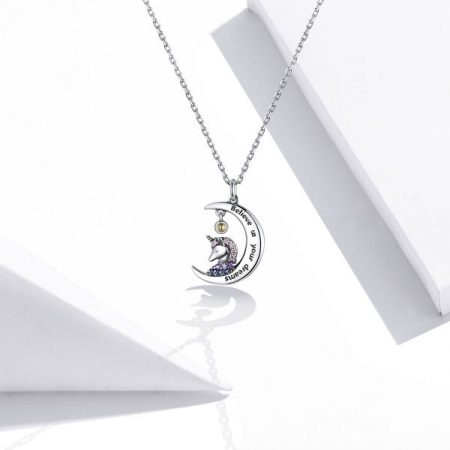 Colier argint cu unicorn, semiluna si zirconii, cu lant reglabil [1]