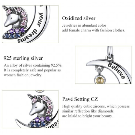 Colier argint cu unicorn, semiluna si zirconii, cu lant reglabil [4]