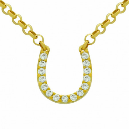 Colier argint cu potcoava si zirconii, placat cu aur [1]