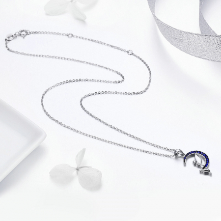 Colier argint cu zana norocoasa si luna albastra placat cu rodiu [2]