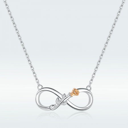 Colier argint Dragoste Infinită, cu Infitit si Trandafir auriu [3]
