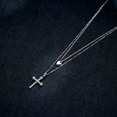 Colier argint dublu cu inimioara si cruciulita [4]