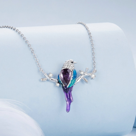 Colier argint pasare colorata [4]