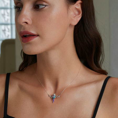 Colier argint pasare colorata [3]