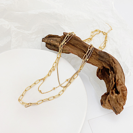 Colier din inox auriu cu 3 lantisoare [7]