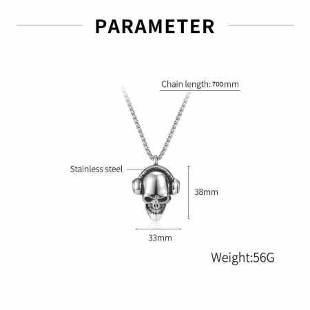 Colier inox auriu Craniu cu Casti 70 cm [2]