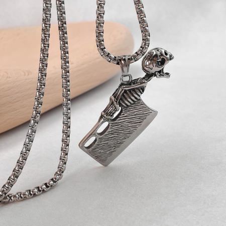 Colier inox argintiu barda Skull Chopper [4]