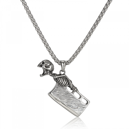 Colier inox argintiu barda Skull Chopper