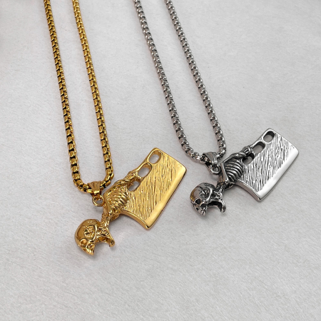 Colier inox argintiu barda Skull Chopper [6]
