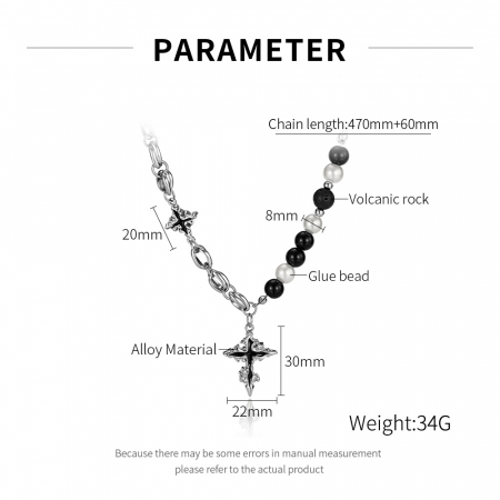 Colier inox cruce cu perle si roca vulcanica [7]