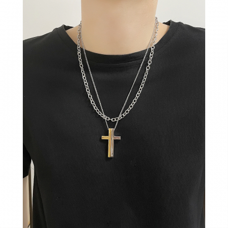 Colier inox cruce in 2 tonuri [5]