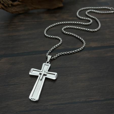 Colier inox cu cruce minimalista, finisaj lucios [5]