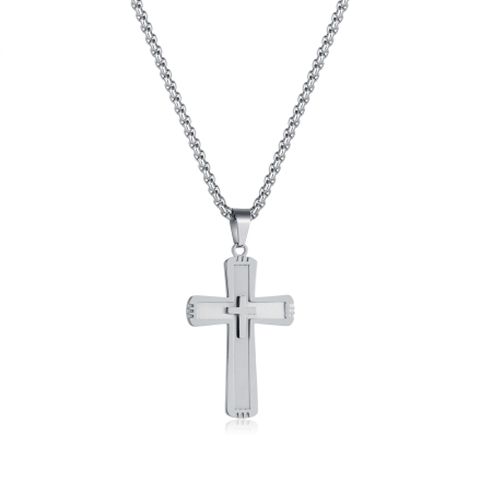 Colier inox cu cruce minimalista, finisaj lucios