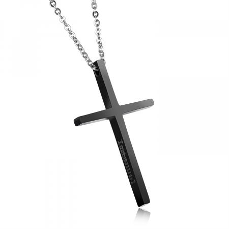 Colier inox cu cruce neagra Immanuel