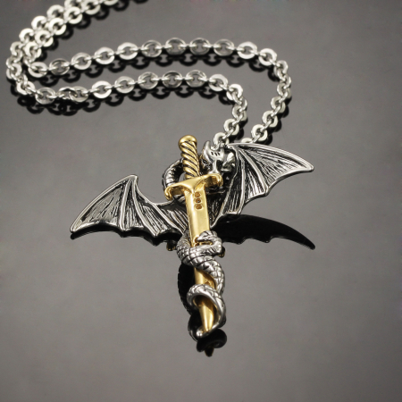 Colier inox lant cu Dragon si Spada [6]