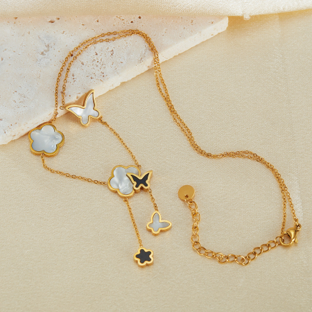 Colier inox cu flori si fluturi cu Abalone [7]