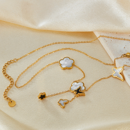 Colier inox cu flori si fluturi cu Abalone [6]