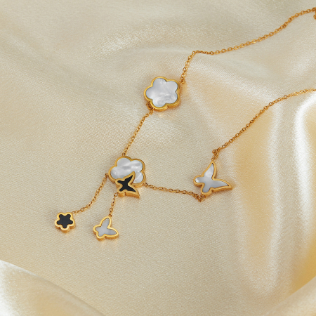 Colier inox cu flori si fluturi cu Abalone [9]