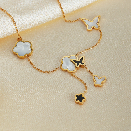 Colier inox cu flori si fluturi cu Abalone [11]