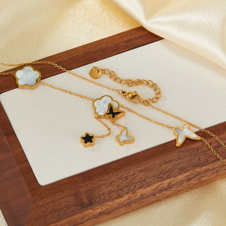 Colier inox cu flori si fluturi cu Abalone [13]