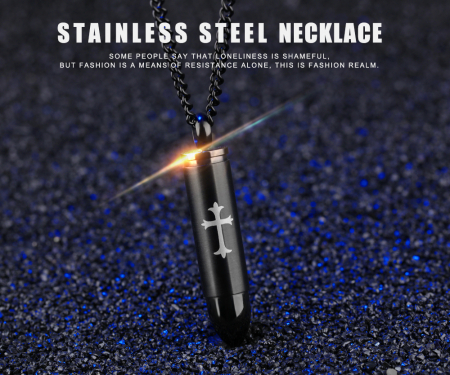 Colier inox glont negru cu cruce 63 cm [9]