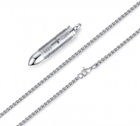Colier inox negru cu glont si Tatal Nostru [4]